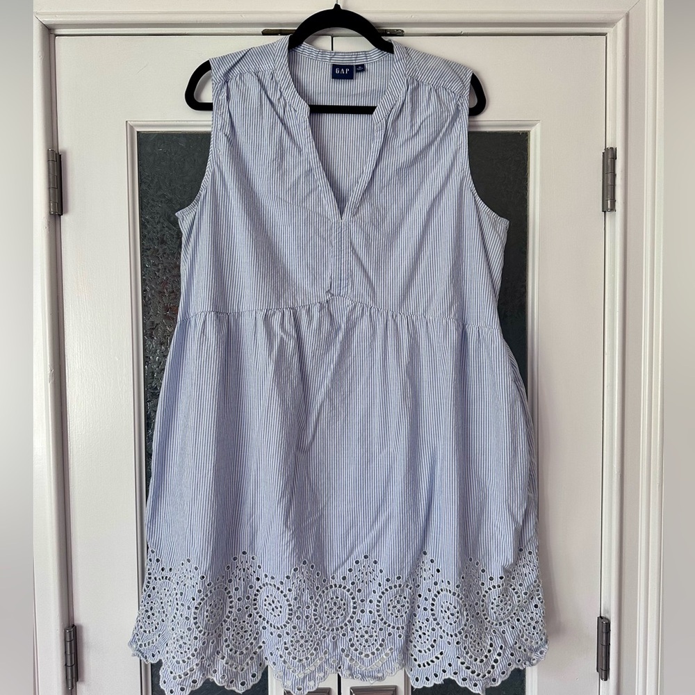 Blue and White Striped Sleeveless Cotton Dress